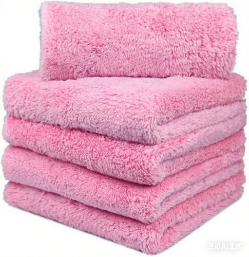 BW&HM Poliertuch Auto Microfasertuch Autopflege Mikrofasertücher Reinigungstuch Ultra Saugstark Trocknen Fusselfrei für Auto Motorrad Fahrrad 5 Stück 40 x 40 cm Rosa
