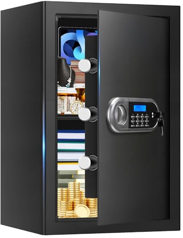 3.4 Cuft Large Safes for Home Use Fire and Water Proof, Anti-Theft Digital Home Safe With Programmable Keypad & Spare Keys, Home Safes Water and Fireproof for Documents Money Valuables