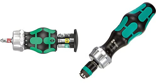Wera 05008884001 Kraftform Kompakt Stubby Magazine RA 2, Stubby Ratchet Screwdriver with Bit Magazine, 6 Pieces & 05051461001 1/4 x 142 816 RA Ratchet Screwdriver - Silver