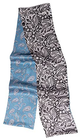 MayTree schmaler Seidenschal beidseitig aus 100% Maulbeer-Seide - Modell Paisley, blau, schwarz weiß, 16x145cm - Luxuriöser Damenschal - Elegantes Halstuch für Damen - Luxus und Komfort für Erwachsene