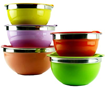 TEKNO CHEFF Lot de 5 bols polyvalents en acier inoxydable.