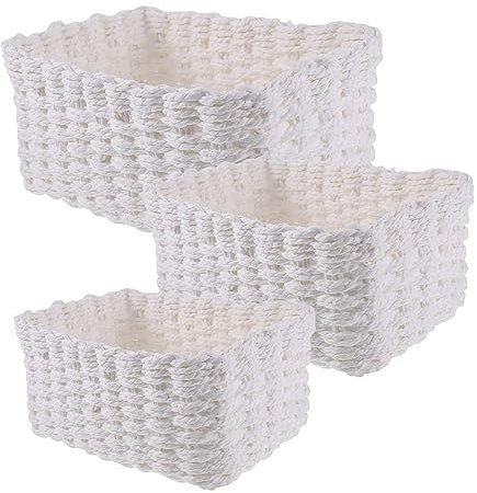 Alipis 1 Jeu Boîte Tissée à La Main Panier De Rangement En Jonc De Mer Corbeilles Tressées Hexagon Etagere Bol Panier Rectangle Panier Étagère Positionner énage Corde De Papier Blanche