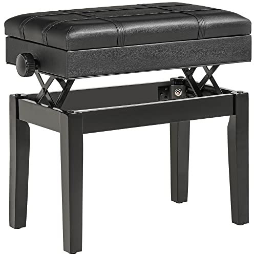 HOMCOM Klavierhocker Höhenverstellbar Klavierbank mit Verstecktem Stauraum, Pianobank mit Kunstleder Kissen Keyboardbank für Piano Keyboard 63 x 35 x 46-56 cm Schwarz