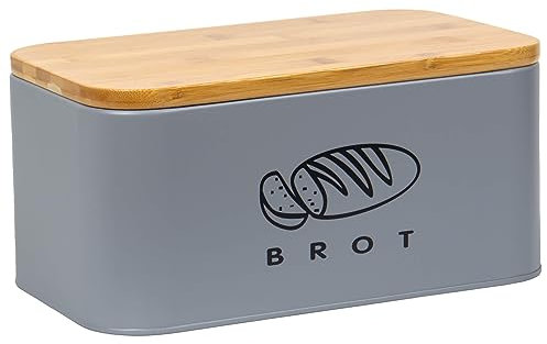 Theo&Cleo Contenitore per il pane con coperchio, coperchio in bambù ecologico, può essere utilizzato come tagliere, spazioso contenitore per il pane in metallo, per conservare a lungo e mantenere