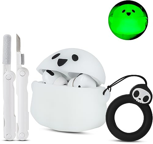 Kompatibel mit Apple AirPods Pro 2. / 1. Generation, Ladehülle mit Reiniger-Kit, leuchtende 3D-Halloween-Geist, lustig, Anime, weiche Silikon-Schutzhülle für Airpod Pro und Pro 2