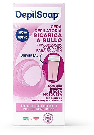 Depilsoap® - Refill hårborttagningsvax för elektrisk rulle – vax för känsliga skinn – ny gelformel berikad med Mosquette-rosa och sheasmör - Universal