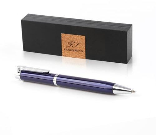 Facile Scriptum | Hochwertiger Premium Dreh-Kugelschreiber aus Metall mit schöner Geschenkbox | Modell Ventus Blau | Strahlend Blau und Silber