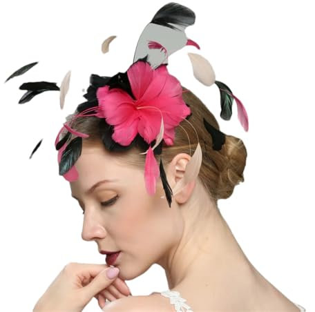 Niiyyjj Feder-Fascinators für Damen, elegant, Haarschmuck, Fascinator, Hüte für Frauen, Hochzeit, Kirche, Fuchsia und Schwarz, Einheitsgröße