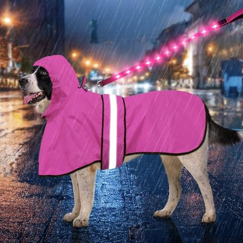 Weesiber Regenmantel Hund - Hunderegenmantel Wasserdicht Regenjacke Hund Reflektierend mit Leinenloch, Regencape für Hunde Mit Kapuze (XL, Rosa)