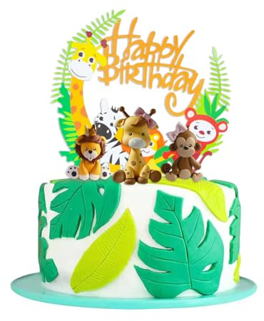 Tortendeko Wald Tiere, 4 Stück Tortendeko 1. Geburtstag, Zoo Tier Cake Topper, safari zoo Dschungel Tortendeko, Tier-Kuchen-Dekorationen,für Dschungel-Safari-Themen-Geburtstag-Party-Baby-Dusche