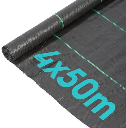 Harbour Housewares 110gsm Weed Control Membrane - 4 Rolls of 2M by 25M each - Black Heavy Duty Weed Control Fabric Barrier Ground Cover for Garden, Patios, Flower Beds, Landscaping