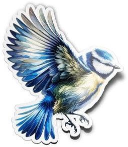 PACK AUTOCOLLANTS STICKERS Mésange Bleue Aquarelle vinyle - Résistant Uv et Eau - Déco Oiseau sauvage animaux amoureux nature faune ailes 8cm
