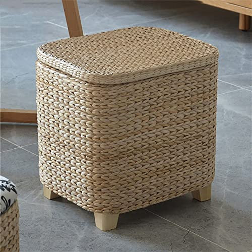 Seegras Aufbewahrungs-Ottomane, handgewebter Rattan-Aufbewahrungs-Fußhocker – japanischer Stil, Holz-Fußstütze, Ottomane Bank für Schlafzimmer, Wohnzimmer, Eingangsbereich, Schuhbank
