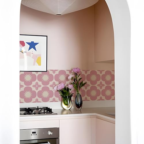 Alwayspon Fliesenaufkleber, 25 Stück x 20 cm, Rosa, selbstklebend, zum Aufkleben auf Fliesen, Transferaufkleber für Badezimmer, Küche, Spritzschutz, abziehen und aufkleben