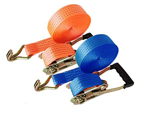 Ratschen-Zurrgurte – 5,1 cm breit, 20 Fuß, Zugkraft 5 Tonnen, 2 Sätze, Hammer-Alternative, Frachtgurte zum Bewegen von Geräten, Rasengeräten, Motorrädern, robuste Ratschen-Zurrgurte (orange + bla
