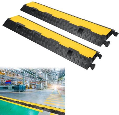 Suusolny Lot de 2 tapis de protection de câbles - 101 x 25 x 5 cm - Passe-câbles au sol - Passe-câbles en caoutchouc avec 2 canaux (noir/jaune)