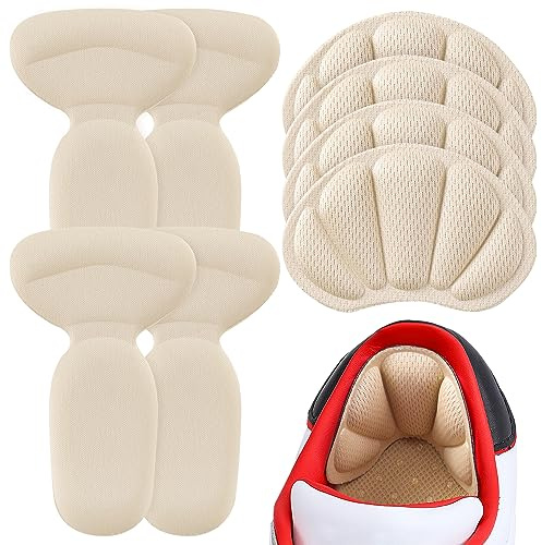 Adhesive Heel Cushion Pads for Loose Shoes, Too Big Boots, Back of Heel Grips Inserts for Women Men, Heel Guards Liners for Improving Shoe Fit, 4pcs-Beige+4pcs-Beige