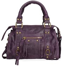 Gave Lux Borsa Donna Vera Pelle Scamosciata 25cm, Prodotto Artigianale Made in Italy, Con Manico, a Spalla o a Tracolla, GLX220609123FBG-038_VIOLA_SCURO