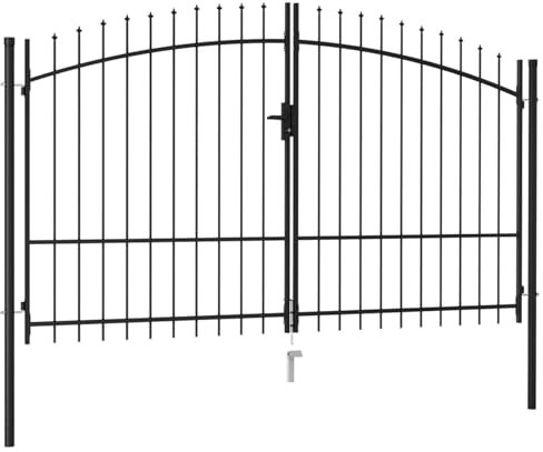 Keyroto Cancello Doppio Giardino Esterno con Punte a Lancia Cacello per Recinzione Cancello in Metallo Cancello da Esterno con Chiavi -300 x 175 cm