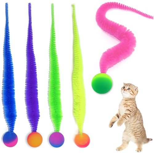 5 Piezas Juguetes para Gatos Wiggly Balls,móviles para gatos, Bola de Tambaleo para Gatos,Juguetes Gatos Worm Balls de Gato Interactivo, Bolas para Gatos Juguete para Gatos de Todas las Edades