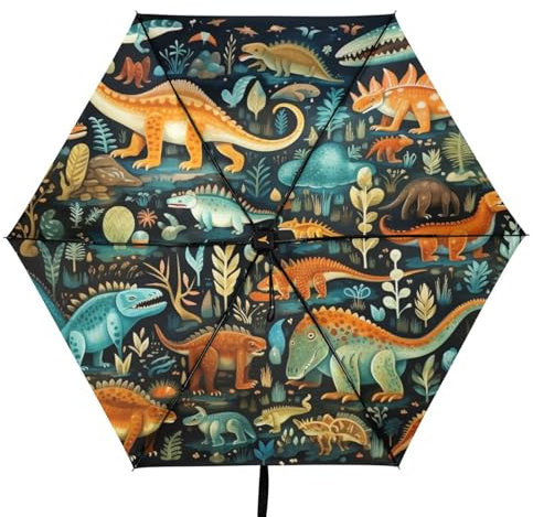 Linnyio Cartoon Dinosaurier Kunst Taschenschirm, UV-Schutz, Kompakter Reiseschirm, Sonnenschutz für Jungen und Mädchen