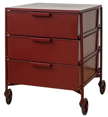 Rolling Side Table,4-Tier End Table W/Drawer,Rolling Side Table with Storage Shelf and Lockable Casters,for Kitchen Bedroom Bathroom Office Living Room(Red)