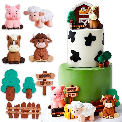 JeVenis Farm Animal Cake Decoration Sheep Cake Topper | Farm Animal Birthday Decoration Cow Cake Decoration Pig Cake Topper for Farm Animal Baby Shower Birthday Party Decorations