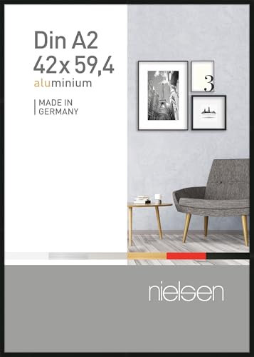 nielsen Pixel Aluminium Picture Frame - Frosted Black A2, 42x59.4cm - with Float Glass and Easy Push-Turn Clips