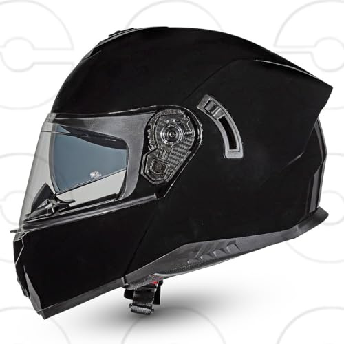 CRUIZER Casco Moto Scooter Modulare Nero Lucido Doppia Visiera con Visiera aggiuntiva oscurata XXL