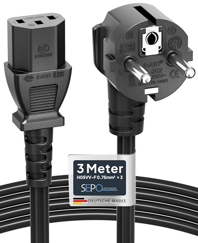 Kaltgerätekabel 3m – Schuko auf IEC C13 0,75mm² Stromkabel | Für PC, Monitor, Drucker, Beamer & TV · Schutzkontakt CEE 7/7 auf C13 · CE & RoHS zertifiziert