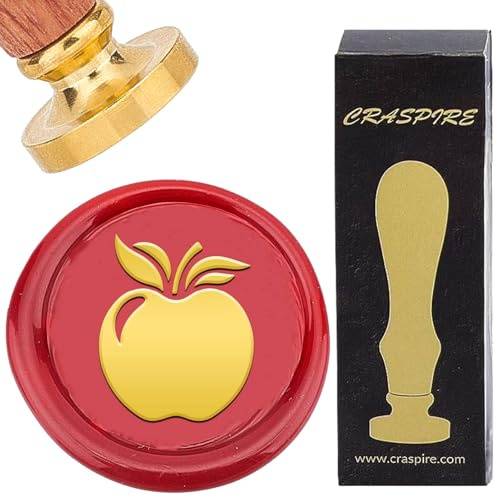 CRASPIRE Fruit Wax Seal Stamp 25mm Removable Sealing Wax Stamps Vintage Brass Head Rosewood Handle Wedding Xmas Birthday Party Invitation Envelope Cards Gift Apples Wrapping Leaves Pattern Packing