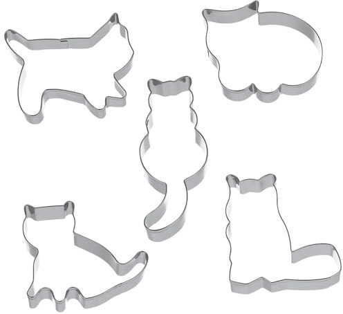 Cabilock Juego De 5 Cortadores De Galletas De Fondant Con Forma De Gato De Acero Inoxidable Para Hornear Sin Rebabas Fáciles De Limpiar