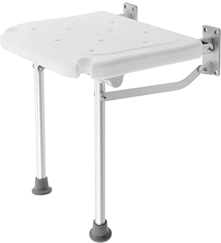 Klappsitz Dusche mit Stützfüßen, Duschsitz Klappbar Wandmontage, Duschklappsitz für Wandmontage, Duschhocker Klappbar für Senioren Kinder Schwangere Frauen, Max. 100kg, Weiß