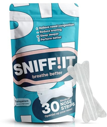 Sniffit Transparente Nasenstreifen gegen Schnarchen, 30 Stück | Flexible Nasenstrips für Schlaf & Sport zur Unterstützung freier Nasenatmung