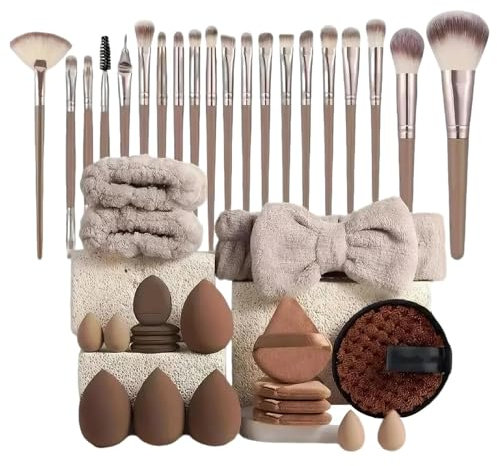 Ensemble de Pinceaux et Accessoires de Maquillage 40 Pièces | Outils pour Débutants | Éponge, Bandeau de Cheveux