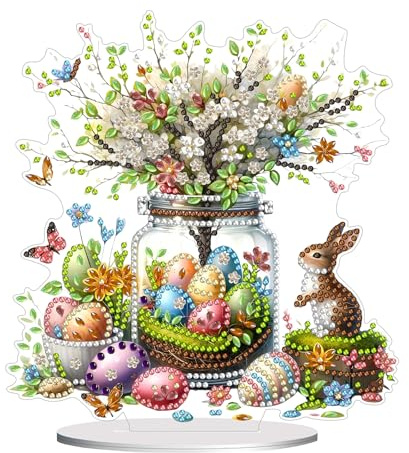 CXINLky DIY Diamond Art Painting Osterhase Tisch Deko, 5D Diamant Painting Ostern Tischdeko, Diamant Malerei Osterei Stehend Kunst Set für Ostern Hausgeschenk Deko-18-Ostern
