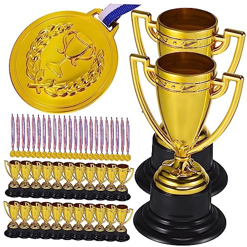 TOYANDONA 24sätze Teiliges Mini-pokal Medaillen Kunststoff Goldfarben Robust Und Langlebig Für Sportwettbewerbe Wie Volleyball Fußball Schul Partypreise Dekorativ Und Motivierend
