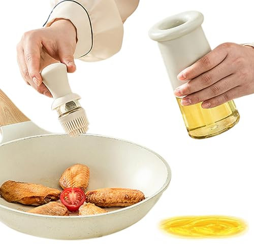 Zuasdvnk Ölspender mit Bürste, Ölflasche mit Pinsel | 300 ml Glasölspender mit Silikonbürste,2 in 1 hitzebeständiges Kochwerkzeug mit Lebensmittelqualitäten für BBQ.
