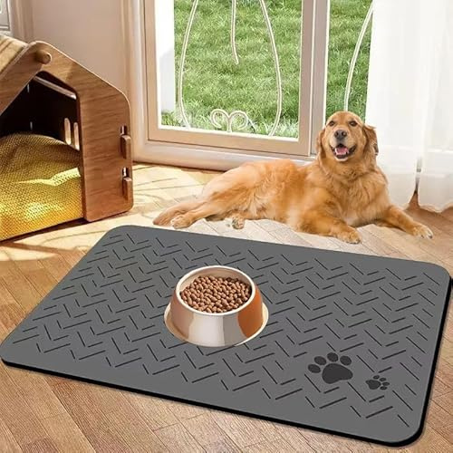 Caiyloxn Napfunterlage Katze 60 x 40 cm Futtermatte rutschfeste Futterunterlage Katze Schwarz Hundenapf Unterlage für Haustier Futternapf Unterlage