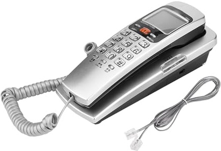 Arbetsbunden Telefon, Väggtelefon Fast Våttelefon med FSK/DTMF Call Recognition Corded Rakt för Skrivbordet Modern Assistenttelefon för Hemma (Silver)