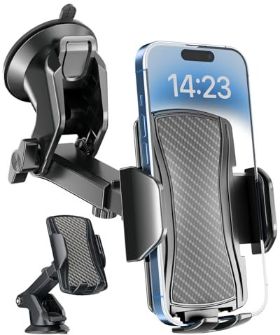 Hoppac Phone Holder for Cars, Ultra Strong Suction Car Phone Mount Cradle for Dashboard Windscreen, 360° Rotation & One Button Release, for iPhone Smartphone 4.0''-7.0''