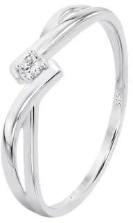 Time RoaD Anillo Mujer Cruzado con Diamantes Oro Blanco 9K de 375 ml - Diseño Ergonómico y Ajuste Perfecto DIA00044/14 - Ideal para Compromiso - Pedida - Alianza - Promesa - Anillos Mujer
