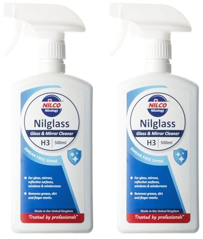 Nilglass H3 Professional Glass & Mirror Cleaner 500ml Pack of 2 – Streak-Free, Smudge-Free, Fast-Drying Window & Glass Cleaner | Suitable for Mirrors, Glass Surfaces & Windows