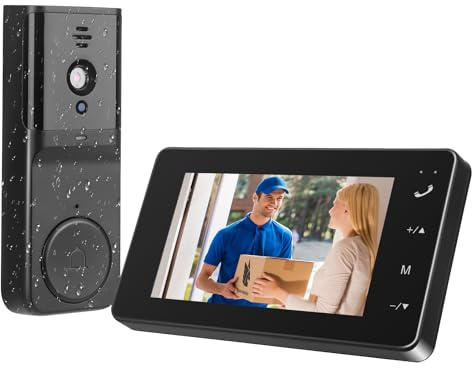 Sonnette de porte avec caméra sans fil M17A - Interphone avec écran IPS 4,3 - Sans Wi-Fi pour plus de sécurité - Sonnette vidéo et portée de 150 m - Interphone 2,4 G - Caméra de porte avec vision