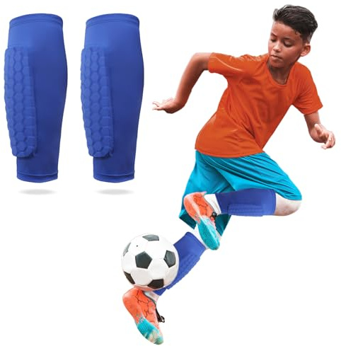 Football Shin Pads Boys, Shin Guard Sleeves Featuring Collision Avoidance Breathable Lightweight Character, Suitable for Protecting the Calves of Boys and Girls (Blue, XS)