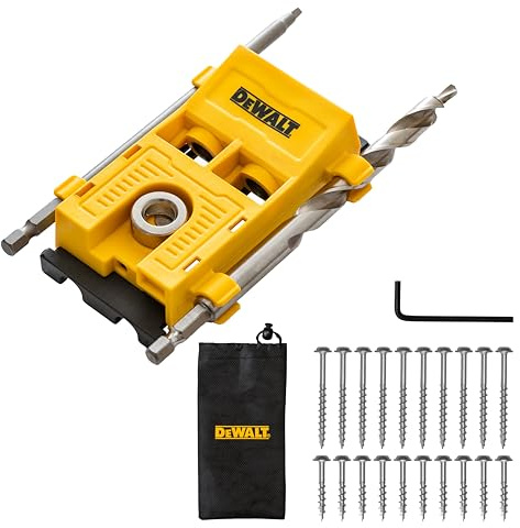 DEWALT Twin Pro Pocket Hole Jig Kit with MagniClip™ Storage System – Pocket Hole Jig with Twin Drill Guide, Pocket Hole Drill Bit, Storage bag & Pocket Screws – Heavy-Duty Drill Jig for Woodworking