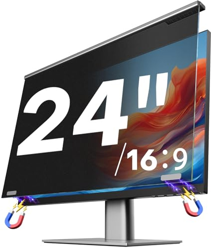 OMOTON Magnetic Computer Privacy Screen for 24 Inch 16:9 Aspect Ratio Computer Monitor, Hanging Removable Privacy Eye Protection Anti Glare Blue Light Shield Filter, Anti-Spy Protector
