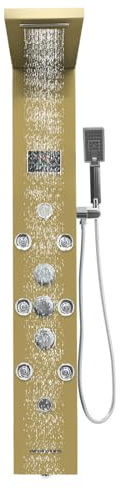 Panneau de douche LED sans robinet en acier inoxydable 304 - Panneaux de douche en céramique - Rectangulaire - Fonctionnement hydraulique avec support de douche - Pour salle de bain dans les maisons