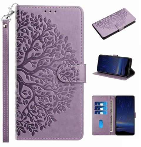 Funda para Motorola Moto E13, cubierta de árbol en relieve, a prueba de golpes, piel sintética de alta calidad, cartera con función atril magnético, tarjetero, funda protectora para Motorola Moto E13