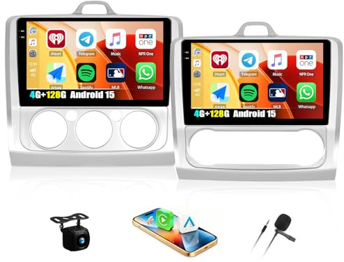 Android 15, 4G+128G GOHHDL Autoradio per Ford Focus Exi MT 2 3 Mk2/Mk3 2004-2011 con Carplay Android Auto, Touch Radio da 9 Pollici 2Din con GPS Navi WiFi Bluetooth FM/RDS EQ SWC Retrocamera&MIC